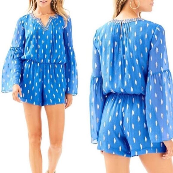 Lilly Pulitzer Silk Ariele romper in Bennet blue size L - Picture 7 of 7